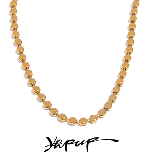 Yhpup Exquisite Stainless Steel Bright Square Chain Collar Necklace New Style 18K Real Gold Plated Daily Fashion Jewelry