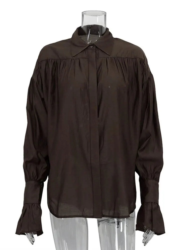 Tossy Casual Loose See-Through Shirts Women's Autumn Lapel Long Sleeve Patchwork Blouse Top Streetwear Female Solid Shirts Top