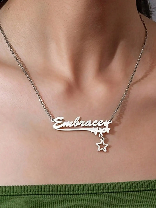 DOREMI Personalized Custom Necklace For Women Hollow Stars Pendant Customized Name Multiple Fonts To Choose For Gift Necklace