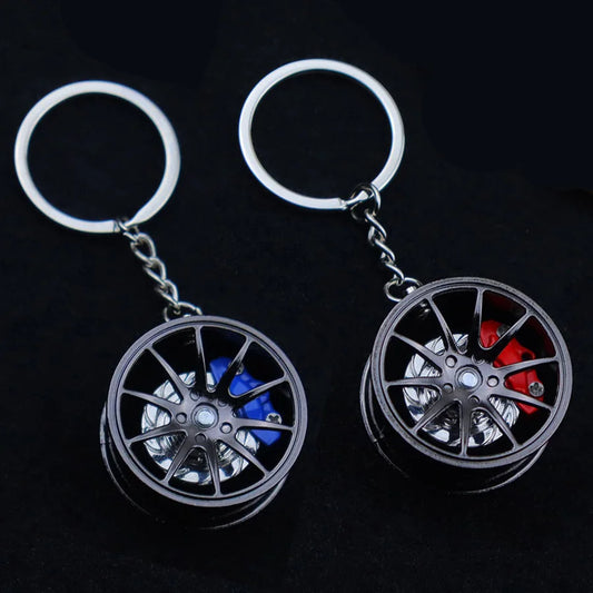 Fashion Metal Wheel Hub Keychain Fidget Spinner Toys Rotating Car Wheels Pendant Key Chains Birthday Fathers Day Party Gift