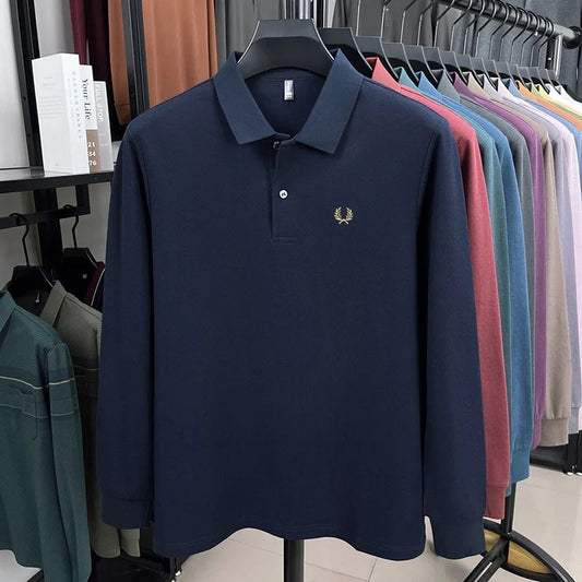 100% pure cotton high-end brand men's long sleeved polo shirt autumn fashion hot selling wheat embroidery golf business T-shirt