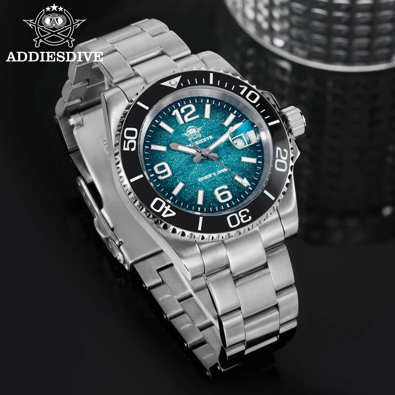ADDIESDIVE 41mm Men's Diving Watch AD2513 200m Waterproof 316L Stainless Steel Quartz Wrist Watch Calendar BGW9 Super Luminous