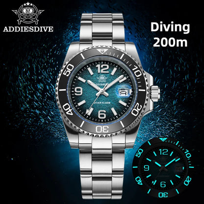 ADDIESDIVE 41mm Men's Diving Watch AD2513 200m Waterproof 316L Stainless Steel Quartz Wrist Watch Calendar BGW9 Super Luminous