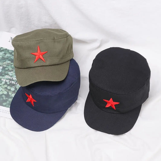 Unisex Cotton Men Cap Spring Summer Beach Outdoor Street Street Cool Church Sunhat Flat Top Hat With Red Star Dropshipping
