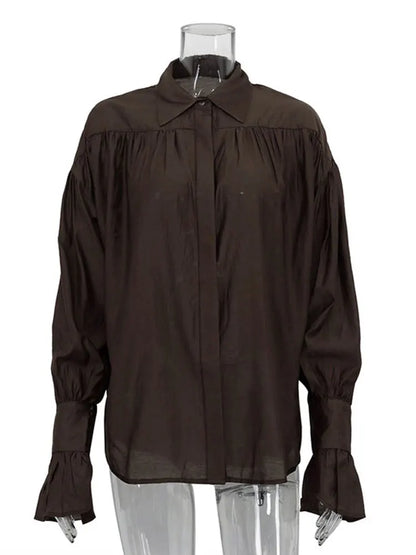 Tossy Casual Loose See-Through Shirts Women's Autumn Lapel Long Sleeve Patchwork Blouse Top Streetwear Female Solid Shirts Top