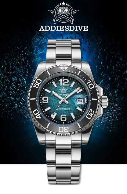 ADDIESDIVE 41mm Men's Diving Watch AD2513 200m Waterproof 316L Stainless Steel Quartz Wrist Watch Calendar BGW9 Super Luminous
