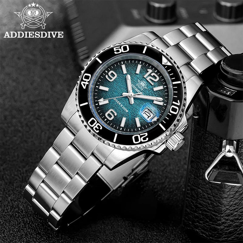 ADDIESDIVE 41mm Men's Diving Watch AD2513 200m Waterproof 316L Stainless Steel Quartz Wrist Watch Calendar BGW9 Super Luminous