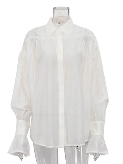 Tossy Casual Loose See-Through Shirts Women's Autumn Lapel Long Sleeve Patchwork Blouse Top Streetwear Female Solid Shirts Top