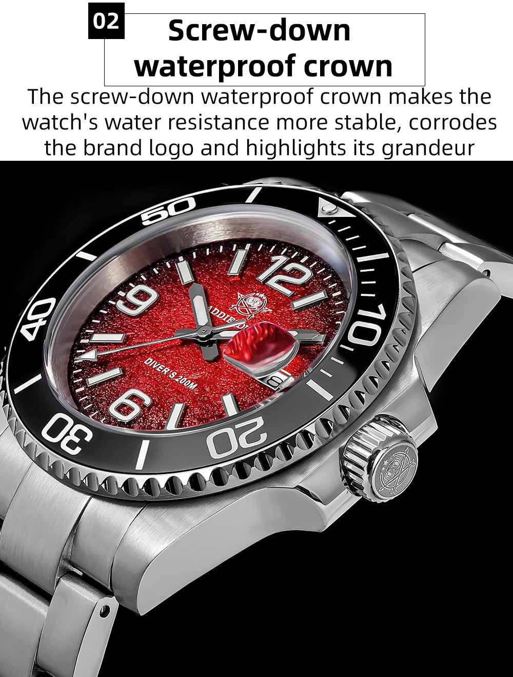 ADDIESDIVE 41mm Men's Diving Watch AD2513 200m Waterproof 316L Stainless Steel Quartz Wrist Watch Calendar BGW9 Super Luminous