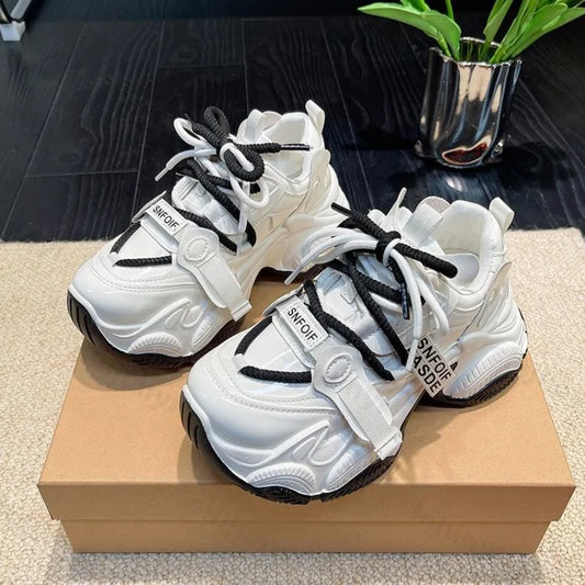 Women Chunky Sneakers Spring New Fashion Lace Up Red Platform Shoes Outdoor Trendy Versatile Casual Sports Shoes Zapatos Mujer