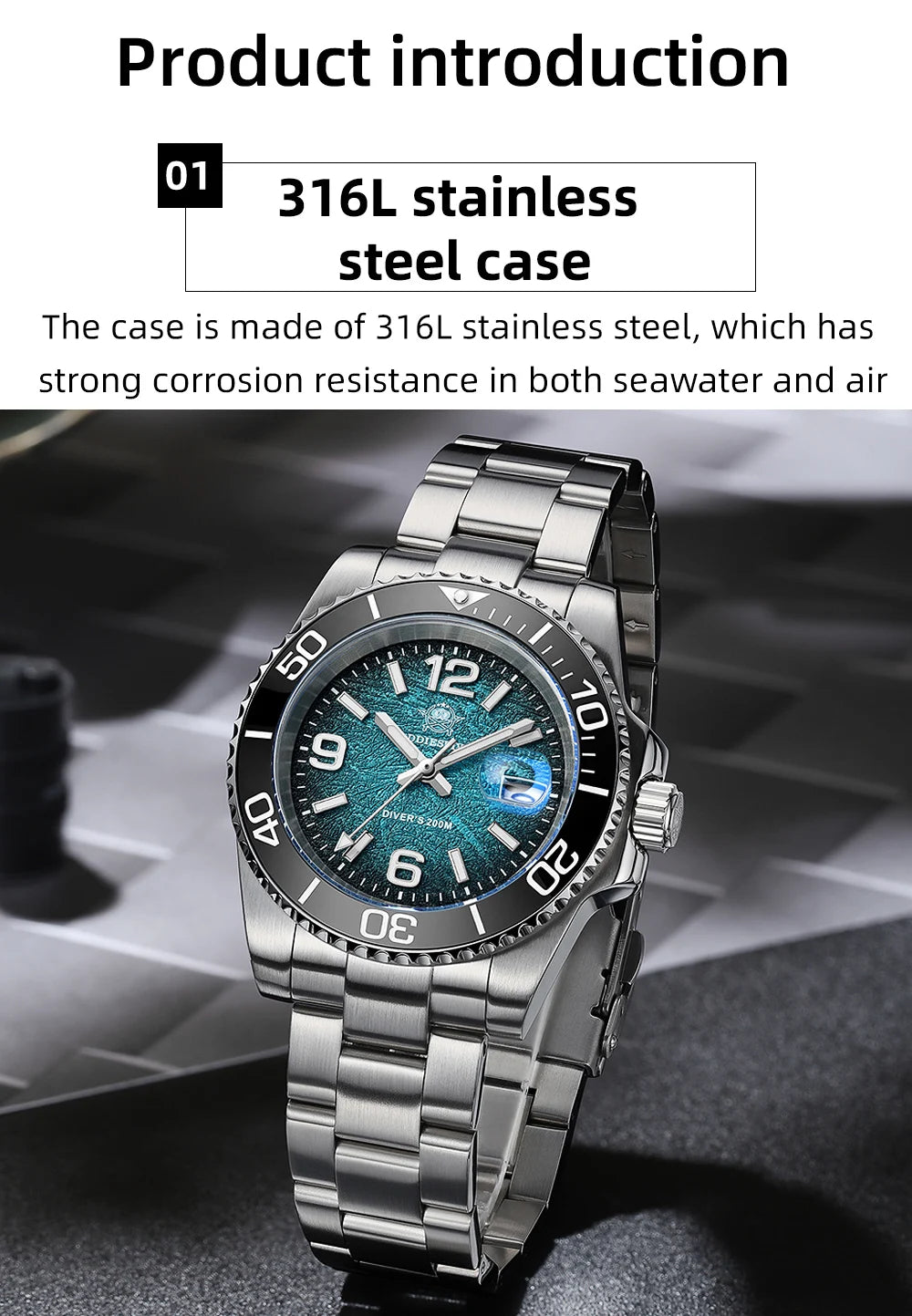 ADDIESDIVE 41mm Men's Diving Watch AD2513 200m Waterproof 316L Stainless Steel Quartz Wrist Watch Calendar BGW9 Super Luminous