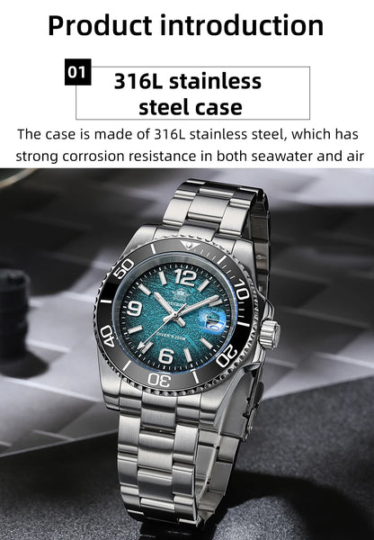 ADDIESDIVE 41mm Men's Diving Watch AD2513 200m Waterproof 316L Stainless Steel Quartz Wrist Watch Calendar BGW9 Super Luminous