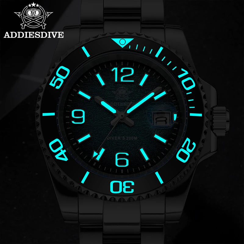 ADDIESDIVE 41mm Men's Diving Watch AD2513 200m Waterproof 316L Stainless Steel Quartz Wrist Watch Calendar BGW9 Super Luminous