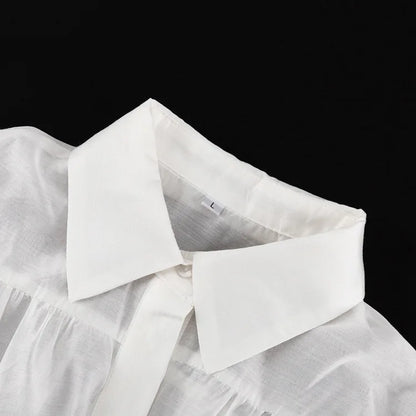 Tossy Casual Loose See-Through Shirts Women's Autumn Lapel Long Sleeve Patchwork Blouse Top Streetwear Female Solid Shirts Top